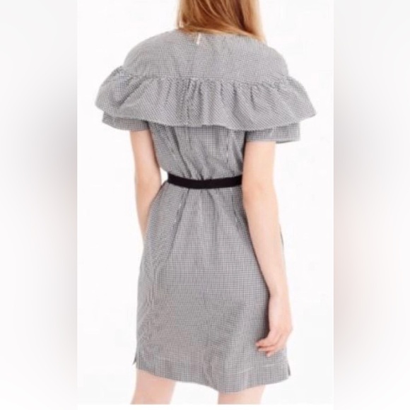 J. Crew Edie Micro Gingham Shift Dress Black White Checkered Ruffle Cotton 6P - Picture 4 of 11